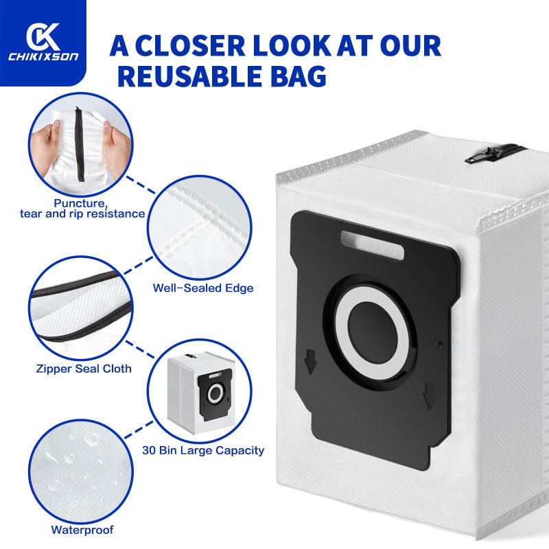CHIKIXSON Reusable Vacuum Bags for All iRobot Roomba I & S & J Series Clean Base  3 Pack  Zipper (New Version) - Image 5